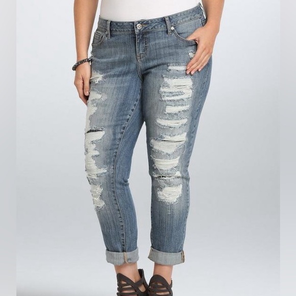 torrid Denim - Torrid 14 Blue Light Wash Distressed Boyfriend Jeans